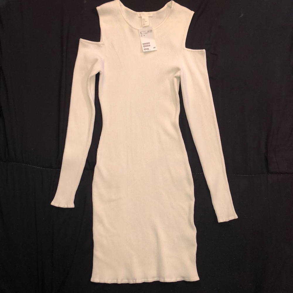 H&M Ribbed Midi Shoulder Cutout Sweater Dress
